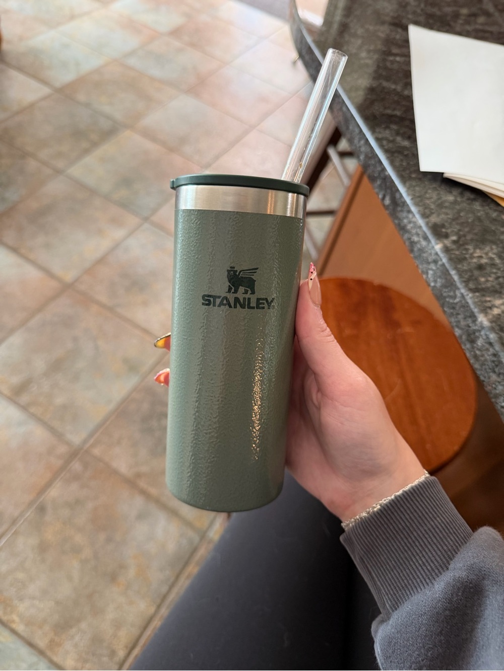 Stanley Olive Green Insulated Tumbler with Clear Straw